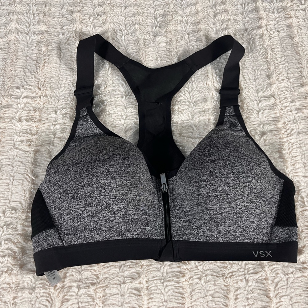 Victoria’s Secret VSX Sport Knockout Front Close Sports Bra Black Gray 34B